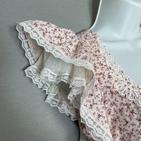 Gunne Sax Dress Prairie 70s Floral Lace Short Sleeve Pale Pink Retro Junior Midi - Picture 8 of 15